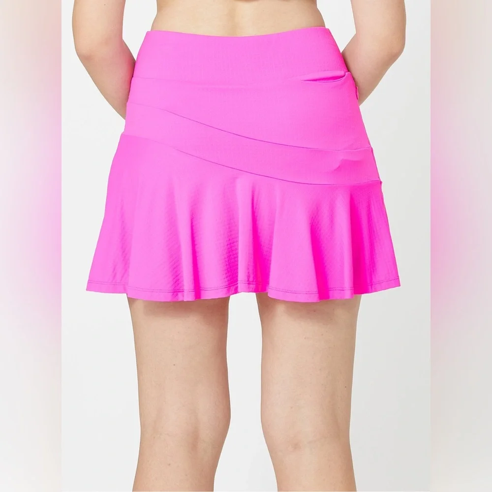 IBKUL Tennis Hot Pink UPF 50+ Mini Zip Pocket Pull On Flounce Skort Skirt L - Picture 6 of 13